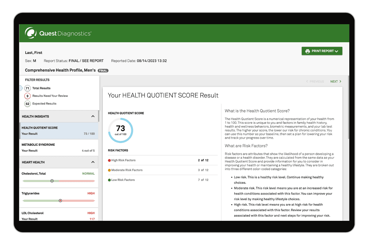Comprehensive Health Profile — Men's