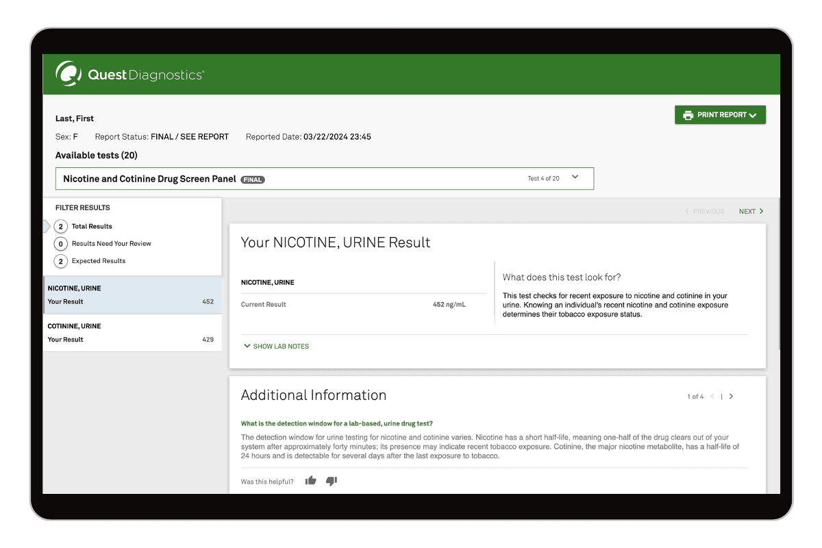 Nicotine and Cotinine Drug Screen Panel
